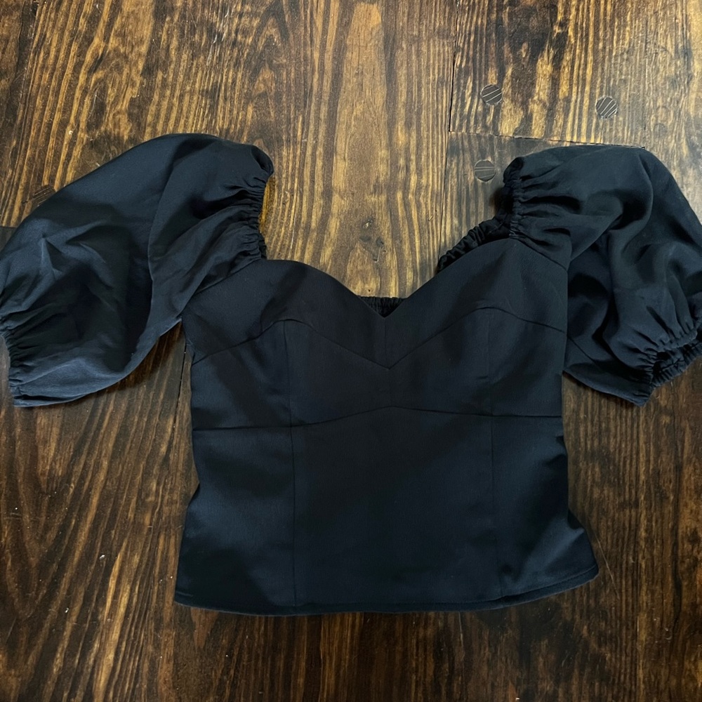 Black Puff-Sleeve Sweetheart Top